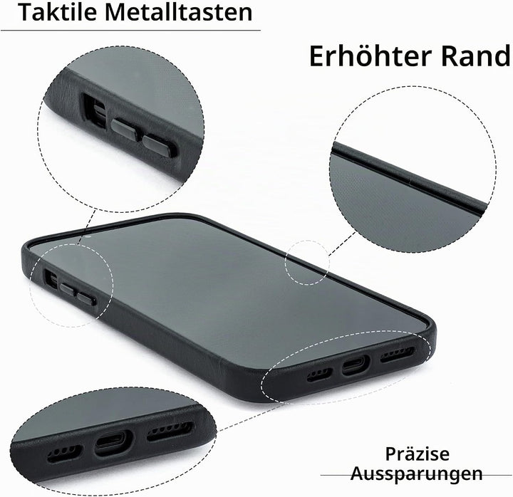 Dockem Echtleder Kartenetui für iPhone 14 Pro Max mit Kartenfachen und Integrierter Metallplatte zur
