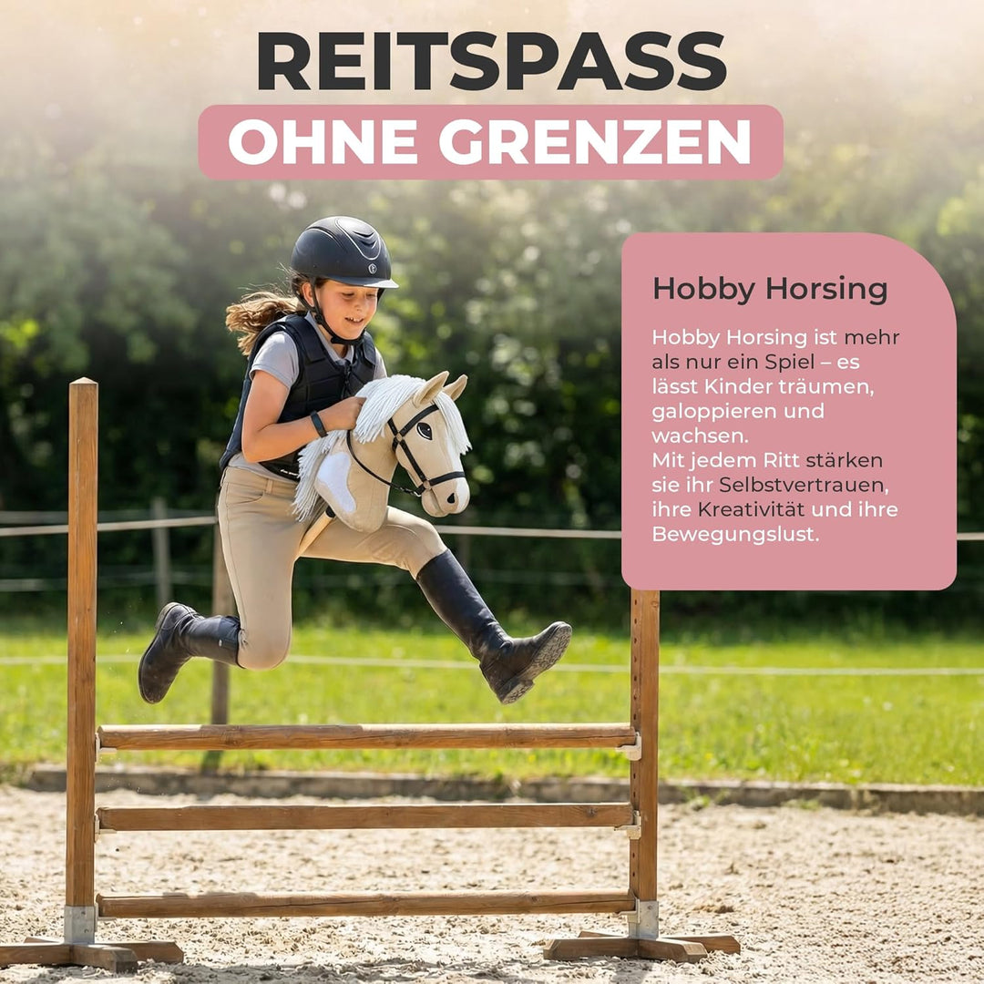 NATURTRIEB Steckenpferd mit Trense | Grosses Hobby Horse für Kinder | A3 | Schecke | mit Halfter & Z