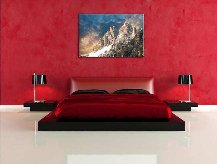 Majestätische Bergkette im Sonnenlicht Format: 100x70 auf Leinwand, XXL riesige Bilder fertig gerahm