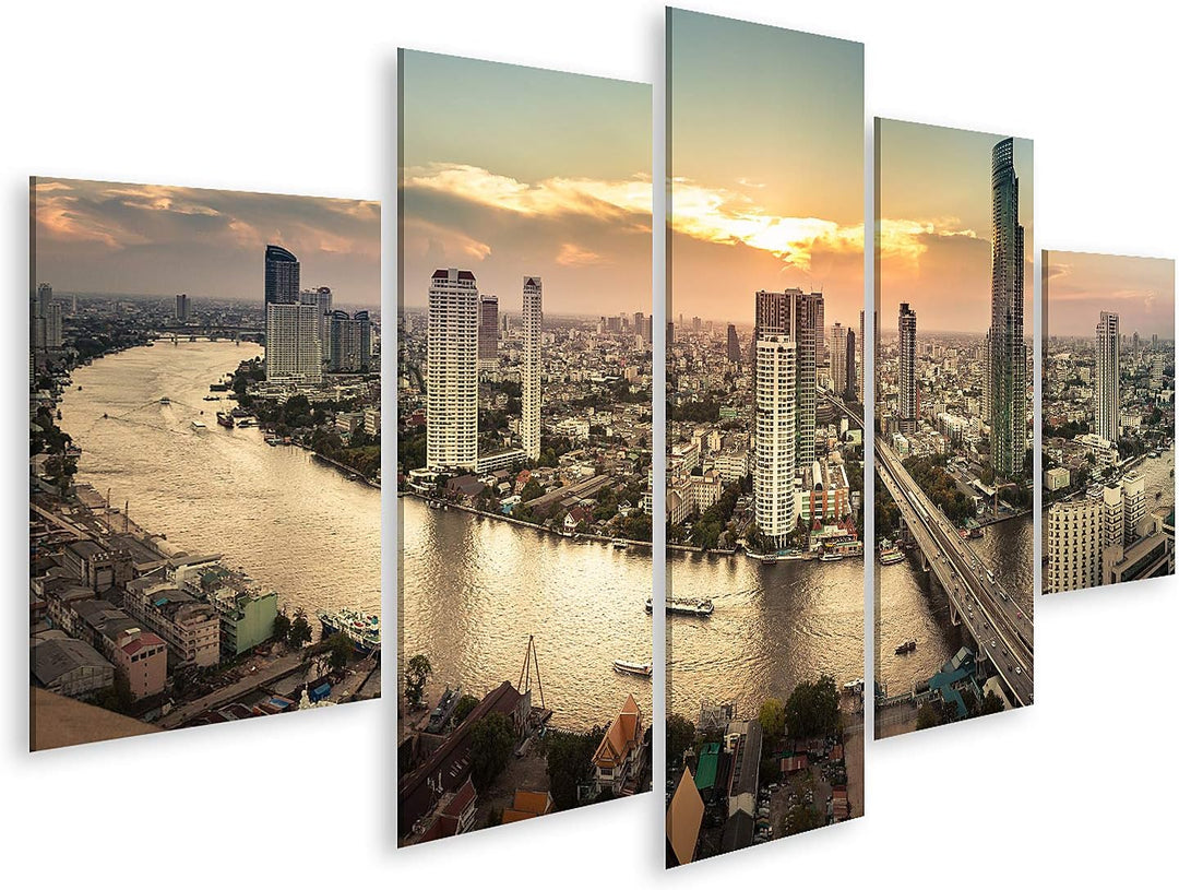 islandburner Bild auf Leinwand Flusslandschaft In Bangkok Stadtpanorama Bilder Wandbilder Poster Lei
