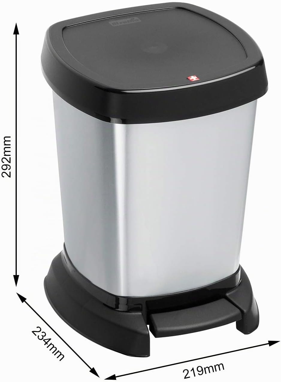 Rotho Paso Mülleimer 6l für das Bad mit Deckel, Kunststoff (PP) BPA-frei, carbonmetallic, 6l (23.4 x