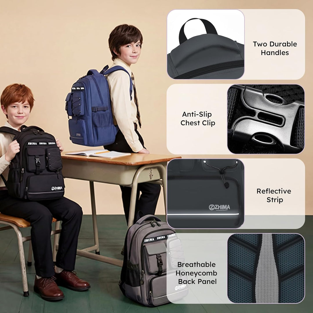 Amythe Schulrucksack Jungen Teenager, Rucksack Schule Gymnasium Oberstufe Schulranzen mit Reflektore