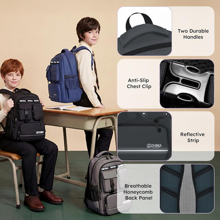 Amythe Schulrucksack Jungen Teenager, Rucksack Schule Gymnasium Oberstufe Schulranzen mit Reflektore