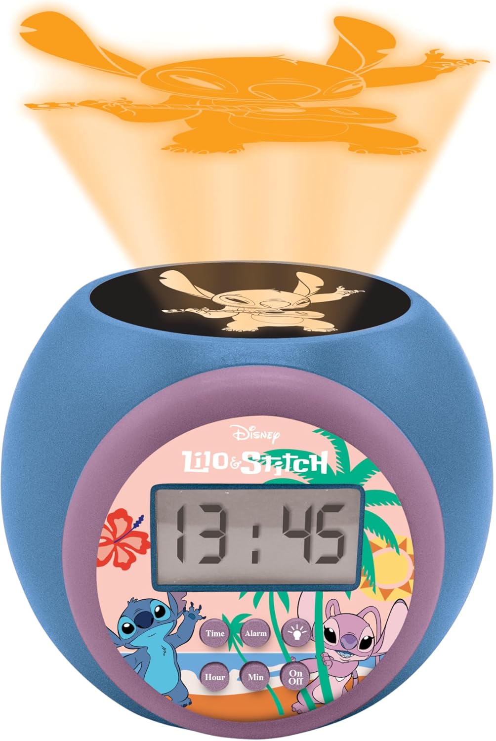 Lexibook, Disney Stitch, Projektionswecker mit Schlummerfunktion und Alarmfunktion, Nachtlicht mit T