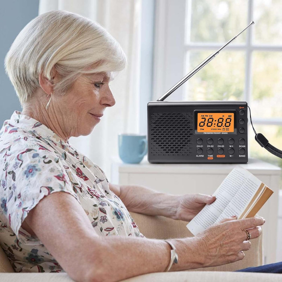 Tragbares Radio AM/FM/SW Kofferradio, Netz & Batteriebetrieb LED-Display mit Bestem Empfang Eingebau