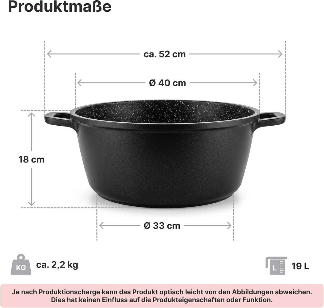 Kochtopf 18 L Suppentopf Aluminiumguss Antihaft Milchtopf Induktion Schmortopf 40 cm mit Glasdeckel