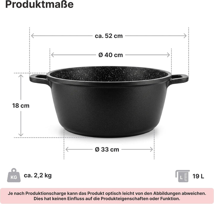 Kochtopf 18 L Suppentopf Aluminiumguss Antihaft Milchtopf Induktion Schmortopf 40 cm mit Glasdeckel