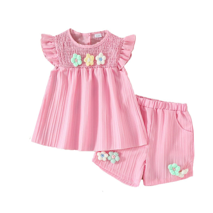 Kleinkind Baby Mädchen Kleidung Blumen Rüschen T-Shirts Tops Shorts Süsse Sommer Kleidung Sets 12-18