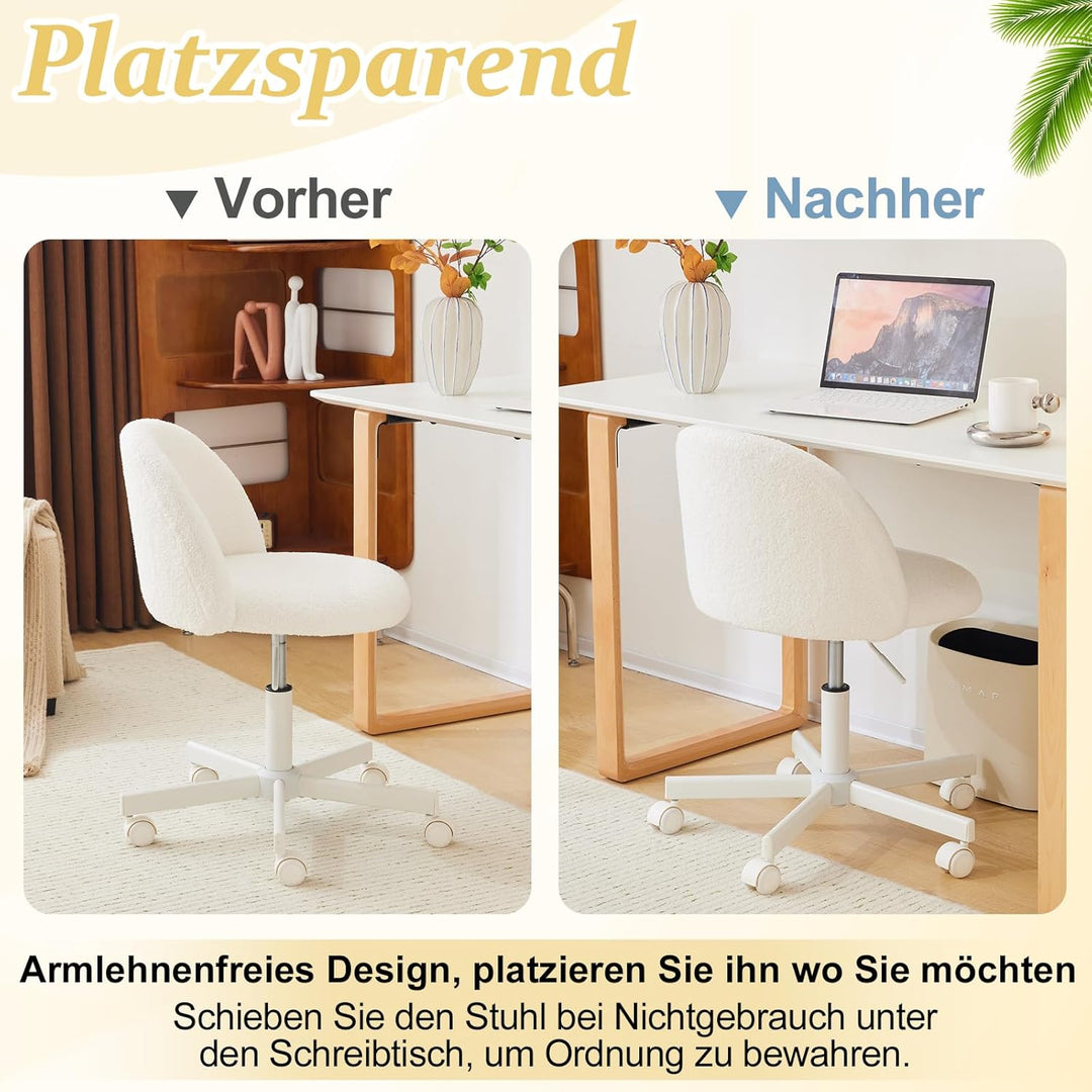Bonnlo Bürostuhl mit Rollen, Schminktisch Stuhl, Höhenverstellbar Schreibtischstuhl für Arbeitszimme