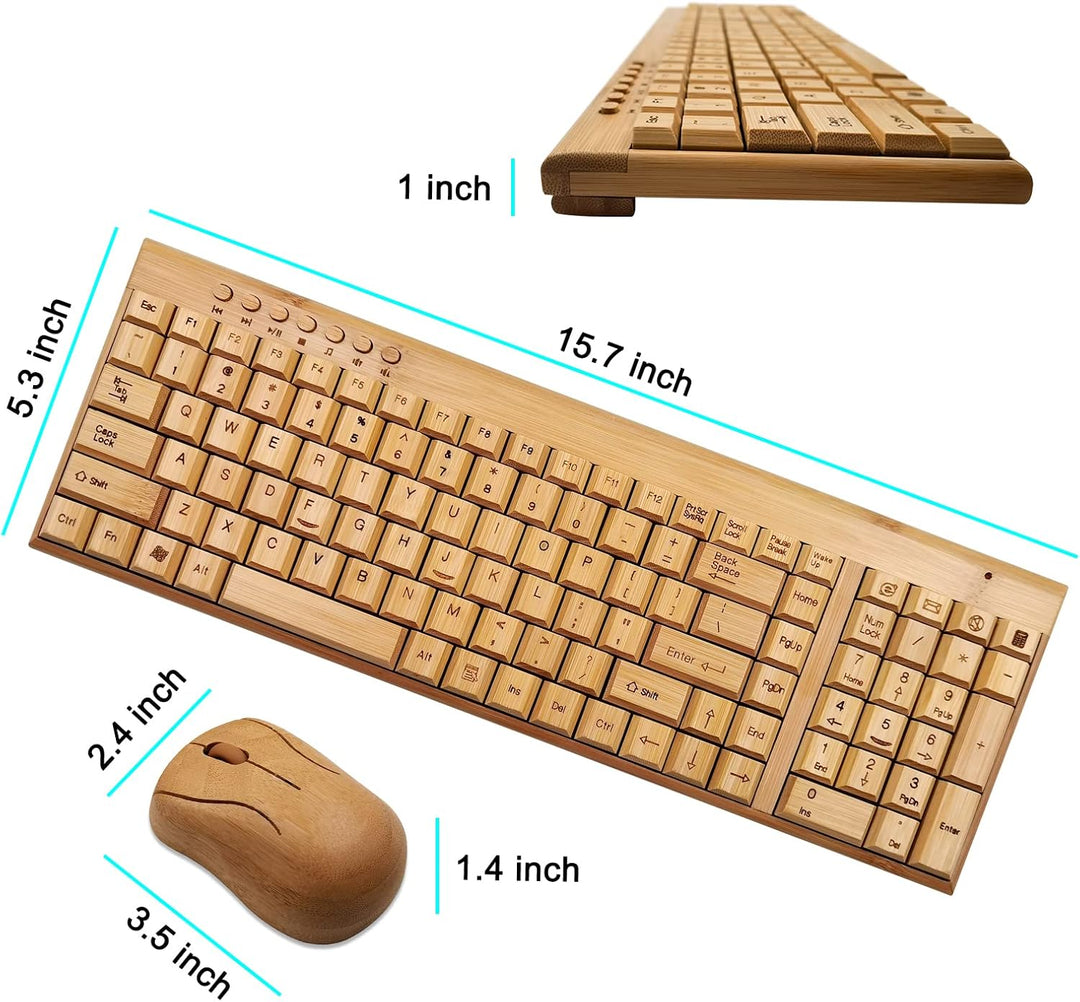 Smart Tech Handarbeit Natur Bambus Holz PC Wireless 2,4 GHz Tastatur und Maus Combo + Smart Tech Tou