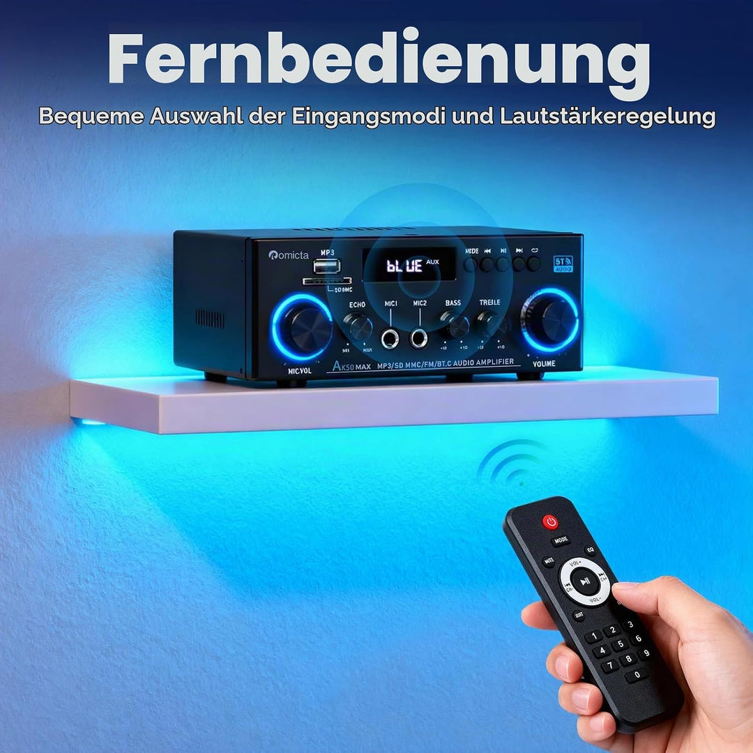 HiFi-Verstärker, Mini Bluetooth Stereo Audio Verstärker Receiver 12V/ 220V 800W 2 Kanäle Endverstärk