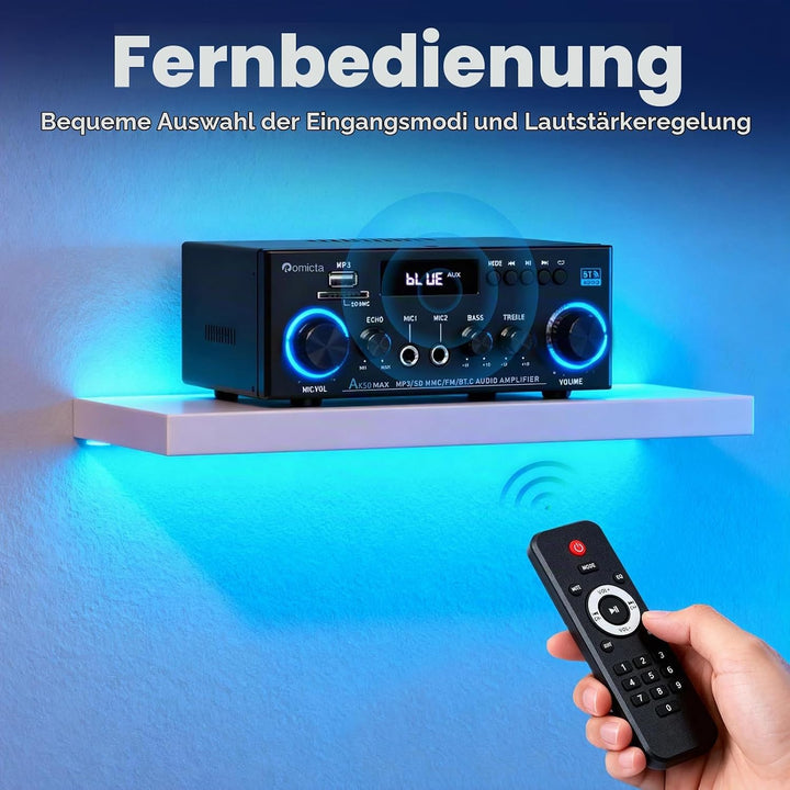 HiFi-Verstärker, Mini Bluetooth Stereo Audio Verstärker Receiver 12V/ 220V 800W 2 Kanäle Endverstärk