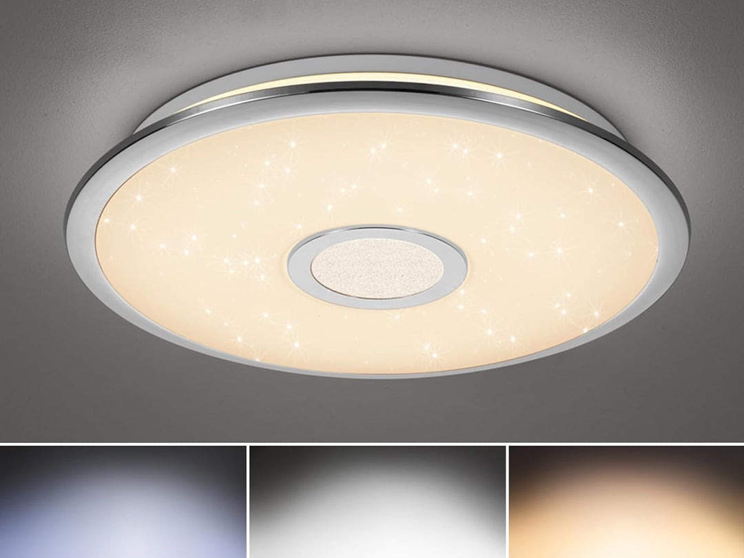 Trio Leuchten LED Deckenleuchte Osaka 678713006, Chrom, Acryl weiss mit Star Light Effekt, 30 Watt,