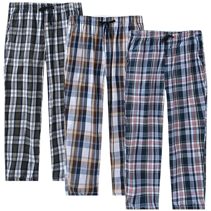 MoFiz Herren Schlafanzughose Baumwolle und Polyester Pyjamahose Lange Karierte Freizeithose Loungeho