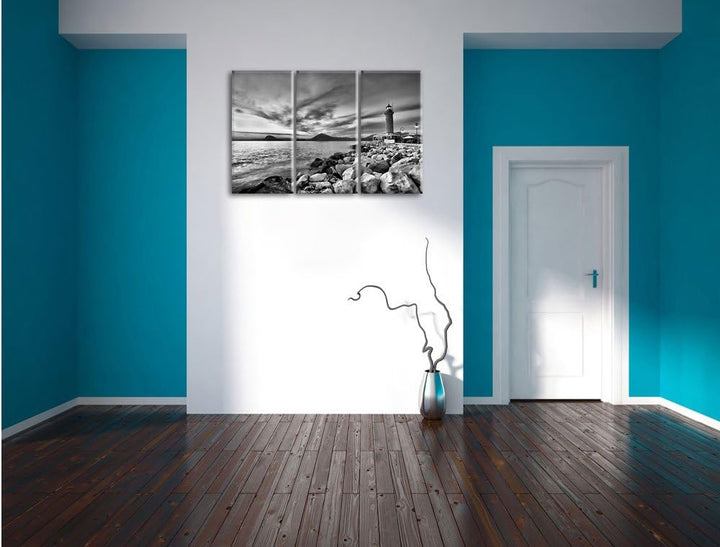 Pixxprint Leuchtturm bei Ebbe als Leinwandbild/Grösse: 3 Teilig (120x80) cm/Wandbild/Kunstdruck/fert