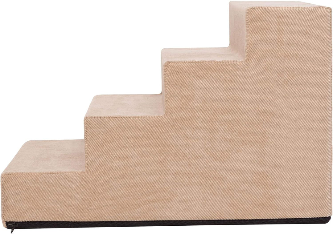 PillowPrim Tiertreppen Einganghilfe Kleinere Hunde Stufen Rampe Katzentreppe 4 Stufen Gross Beige Hö