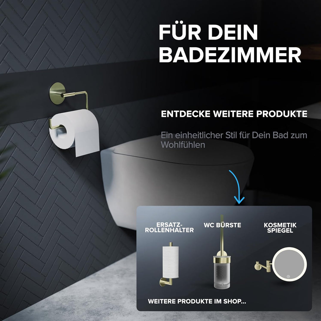 Toilettenpapierhalter Farstadsanden ohne Bohren Gold | selbstklebend Edelstahl | Klorollenhalter ohn