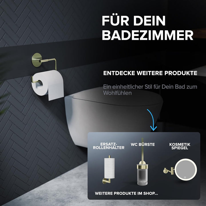 Toilettenpapierhalter Farstadsanden ohne Bohren Gold | selbstklebend Edelstahl | Klorollenhalter ohn