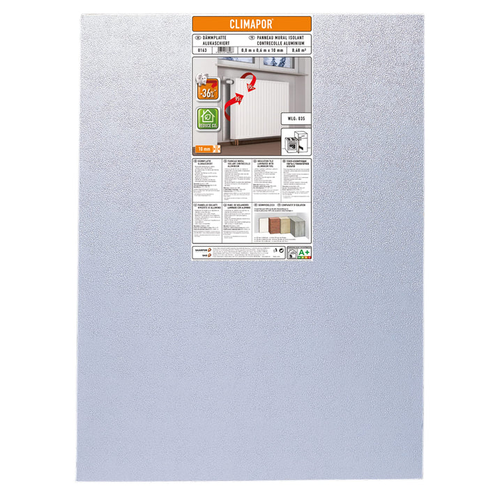 CLIMAPOR Dämmplatte alukaschiert, Hitze-Kälte-Stop, 0,8 m x 0,6 m x 10 mm, 12 Platten (ca. 5,76