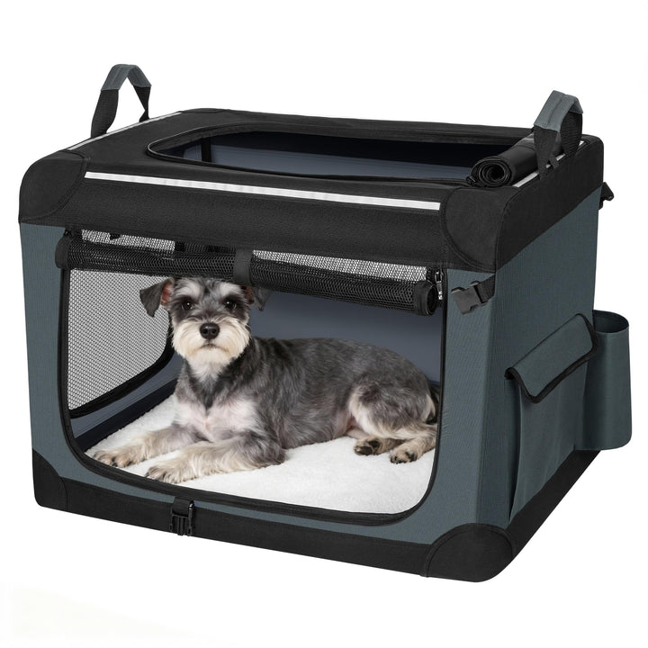 Fobyfurny Hundebox Faltbar, 3-Türiger Transportbox Hund, 60 x 42 x 42 cm, Tragbare Hundetasche mit R