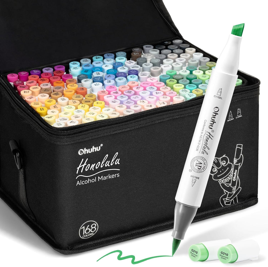Pinsel Marker Stift mit 168 Farben von Ohuhu, doppelseitige Farbspitze - grober Brush Marker für Ent