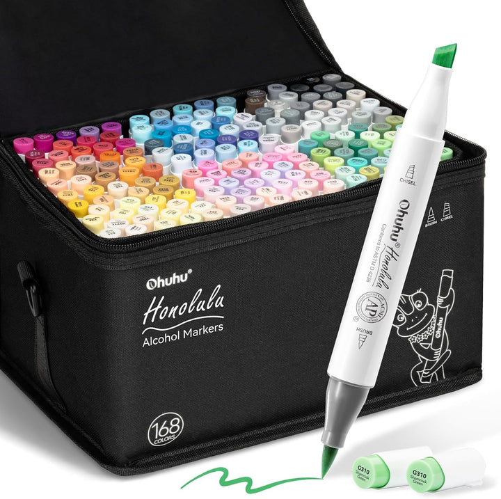 Pinsel Marker Stift mit 168 Farben von Ohuhu, doppelseitige Farbspitze - grober Brush Marker für Ent