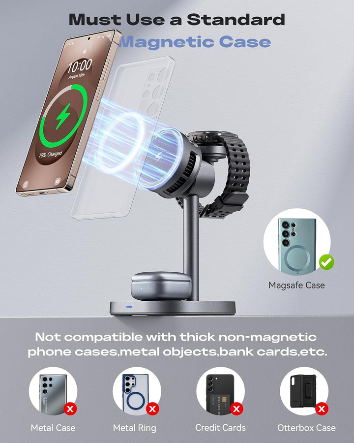 3 in 1 Induktive Ladestation für Samsung, 15W Wireless Charger mit TEC-Kühlung, Magsafe-Ladegerät fü