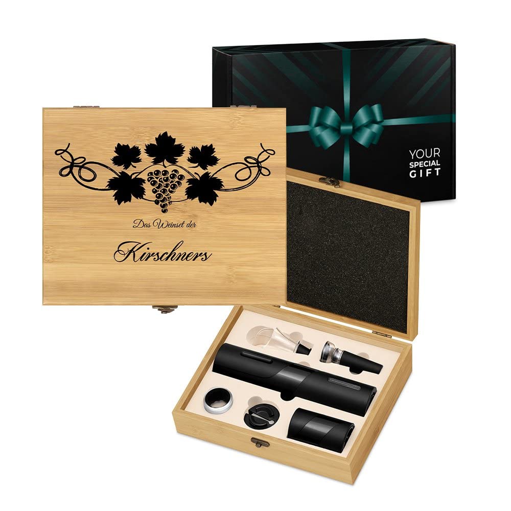 Maverton 6er Weinset in Geschenkbox mit Aufdruck - Flaschenöffner Set - elektrischer Weinöffner - We