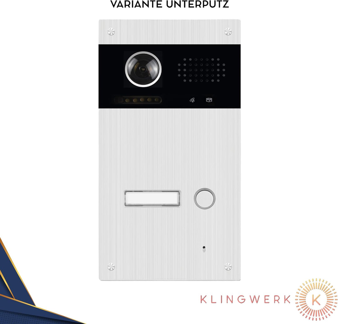 KLINGWERK IC1 Video Türsprechanlage, 2-Draht Technik, Unterputz, 170 Grad Weitwinkel Kamera mit 7 Zo