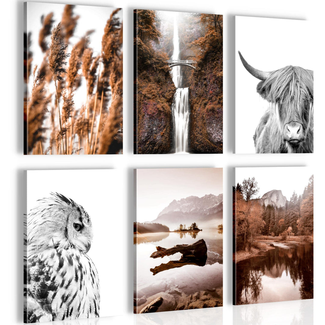 Novart Wandbilder Set - KOMPLETT AUFHÄNGFERTIG - Made in Germany - Moderne Bilder Natur Berge See Wo