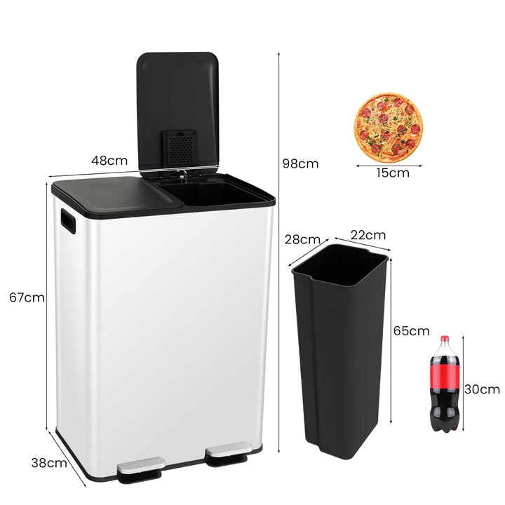 LIFEZEAL 60 L Mülleimer, Abfalleimer für Mülltrennung mit 2 Fächern, Müllsammler mit Deodorant, Deck