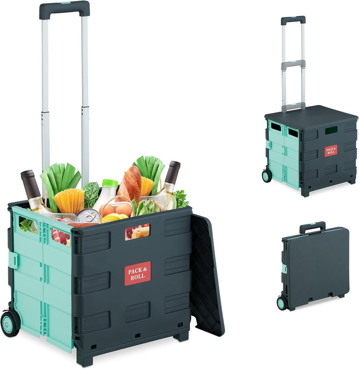 Relaxdays Einkaufstrolley, klappbar, Einkaufskorb mit Rollen, Deckel & Teleskopgriff, bis 35 kg, Rol