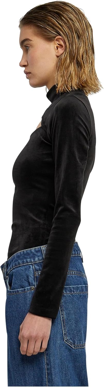 Urban Classics Damen Ladies Velvet Cut-Out Turtleneck Body T-Shirt XS Schwarz, XS Schwarz