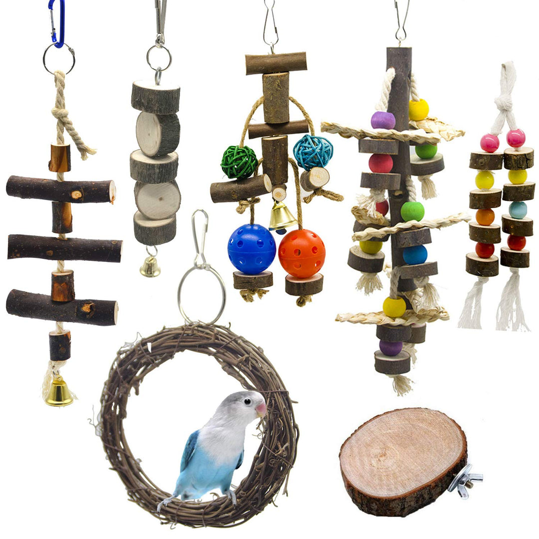 JasCherry 7 Stück Vogel-Spielzeug für Vogel-Käfig Kauen Mahlen - Hängende Schaukel Glöckchen Hängema