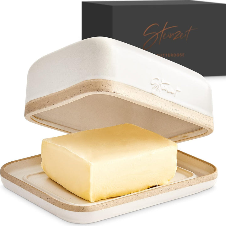 Steinzeit Design Butterdose - Butterdose Keramik für alle gängigen Butter (250gr) - Butterglocke und