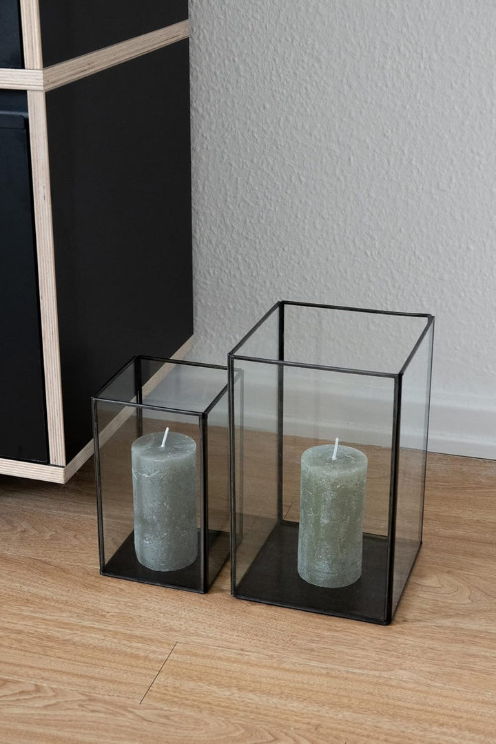 LaLe Living Vintage Laterne BATU 2er Set aus Eisen in Schwarz, Windlicht für Stumpenkerzen und Teeli