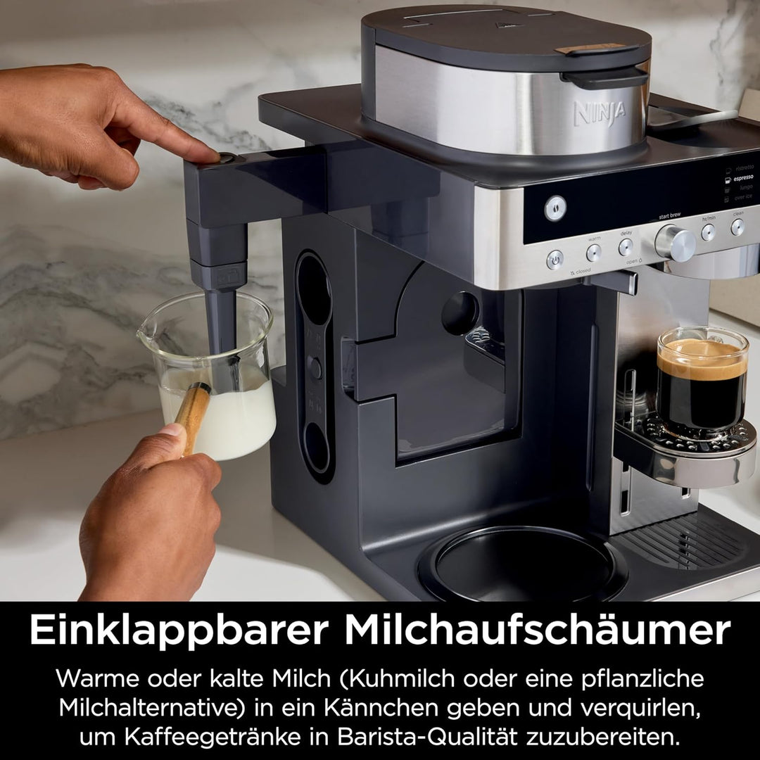 Ninja Prestige 2-in-1 Filterkaffee- und Kapselmaschine mit integriertem Milchaufschäumer, für Latte,