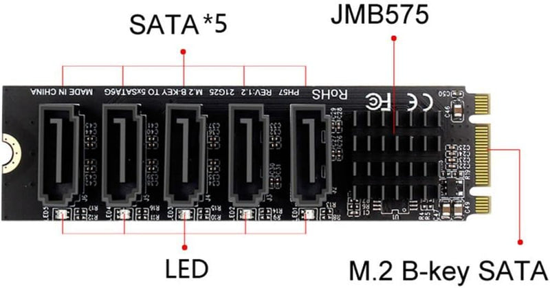 chenyang CY 2280 M.2 NGFF Key B+M SATA auf SATA 3.0 6Gbps 5 Ports PM Funktion Konverter Adapter JMB5