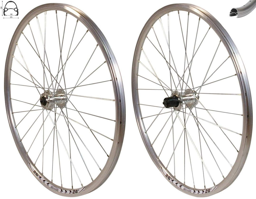 Redondo 26 Zoll Laufrad Set Vorderrad + Hinterrad Hohlkammer Felge Disc Silber
