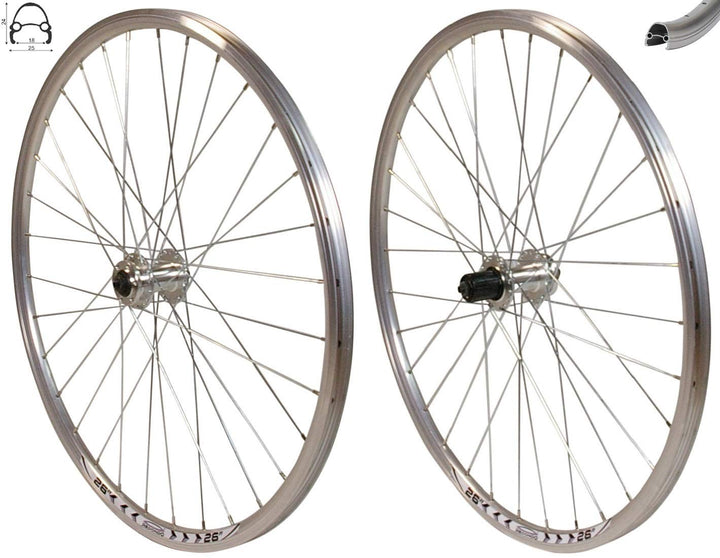 Redondo 26 Zoll Laufrad Set Vorderrad + Hinterrad Hohlkammer Felge Disc Silber