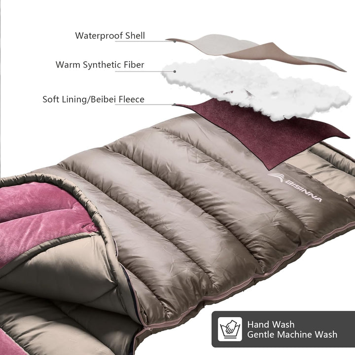 BISINNA Winter-Schlafsack Erwachsene 0°C Komfortzone - XL Extra Gross & Breit, 3,5kg Schwerlast Camp
