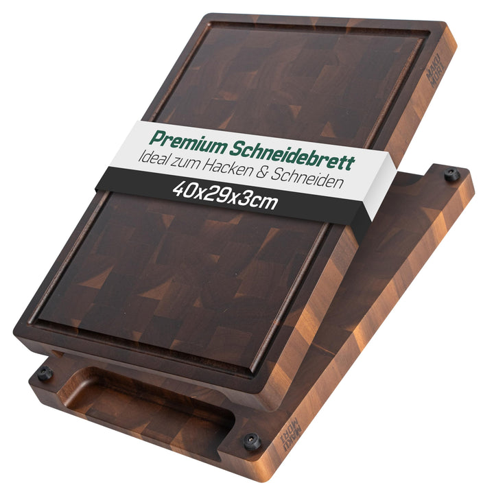 Premium Schneidebrett aus Massivholz, Stirnholz, End Grain 40x29x3cm - Aus karbonisiertem Akazienhol