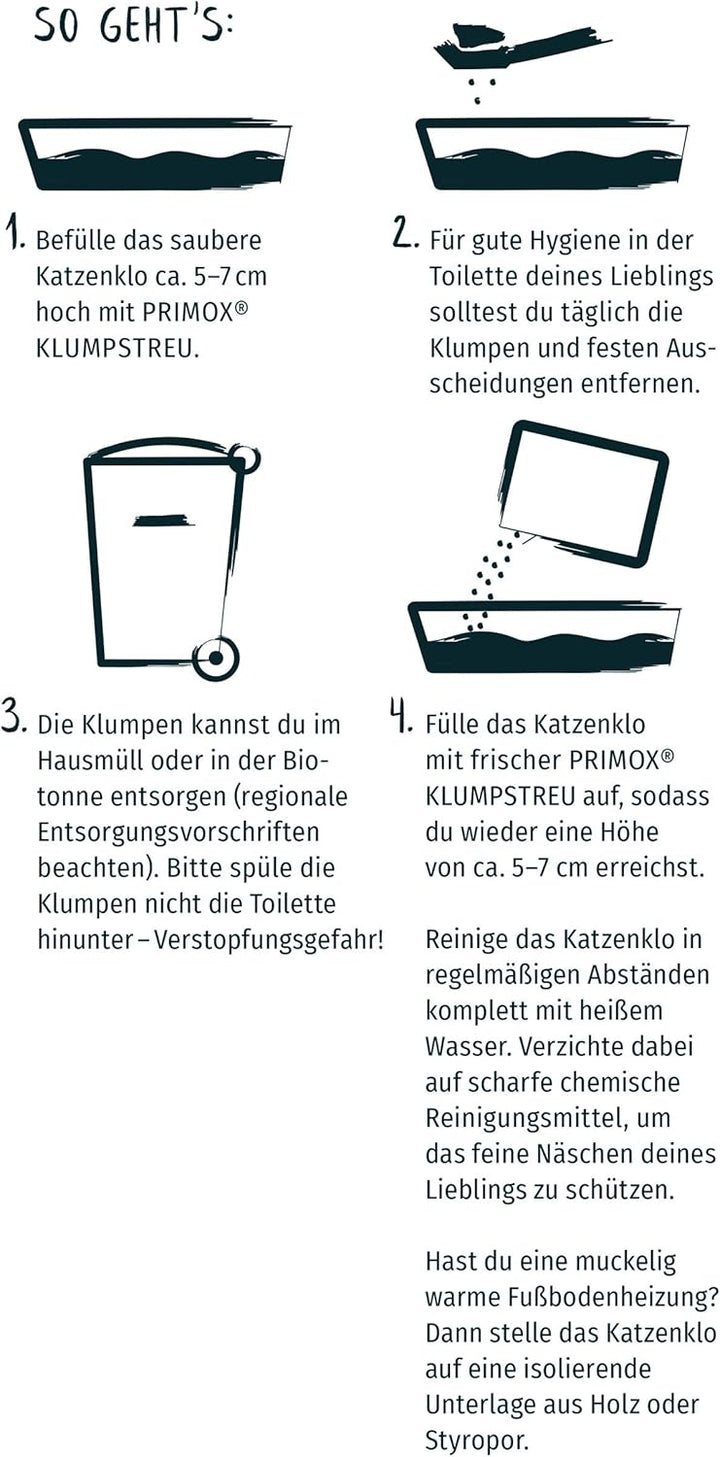 PRIMOX® Katzenstreu mit Babypuder-Duft + 3% Silikat | 380% Saugfähigkeit I Optimale Geruchsbindung |