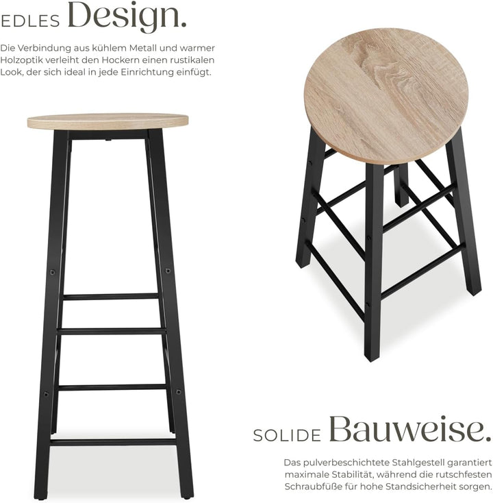 tectake Barhocker 2er-Set, runder Bistrohocker im Industrie-Design, 72,5cm hoch, Vintage Barstühle m
