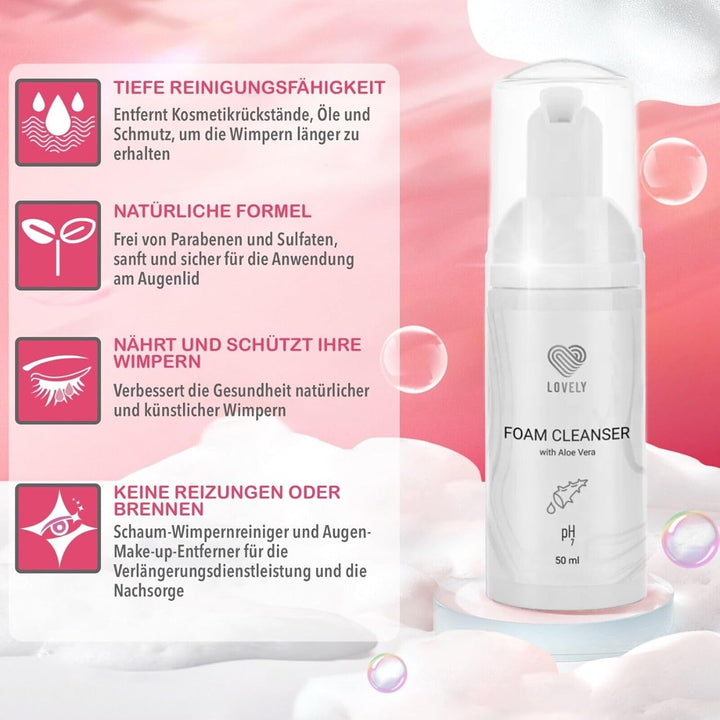 LOVELY Wimpernshampoo für Wimpernverlängerung - Aloe Vera Duft 50ml | ölfreier Schaumreiniger für Wi