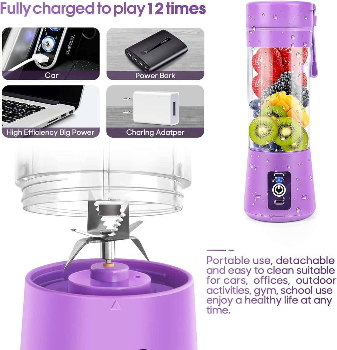 MIAOKE Tragbarer Mixer, Persönlicher Mini-Saftmixer mit Sechs Klingen in 3D, über USB aufladbar, Ent