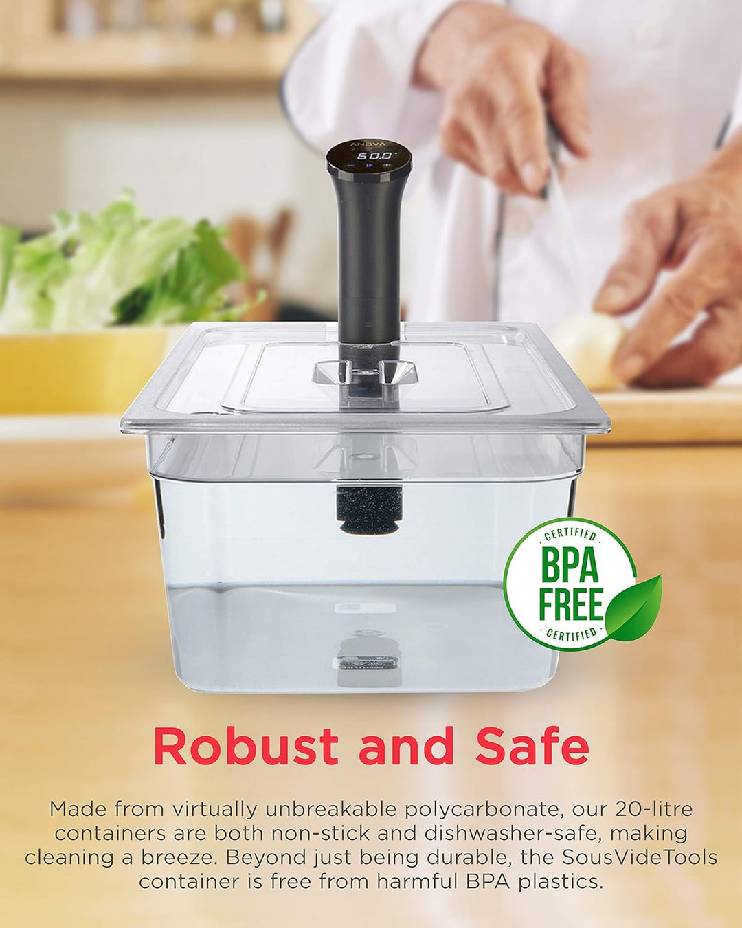 SousVideTools Container aus Polycarbonat, 20 l, mit Deckel passend für den Sous-Vide-Stick Nano von