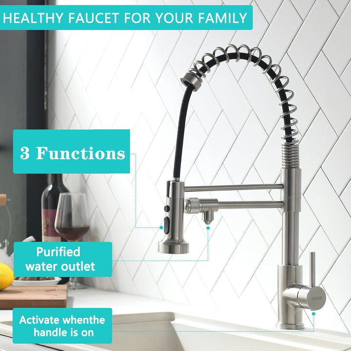 TIMACO 3 Wege Wasserhahn Küche Mit Ausziehbare Brause,Küchenarmatur-360° Drehbar,mit 3 in 1 Wasserha
