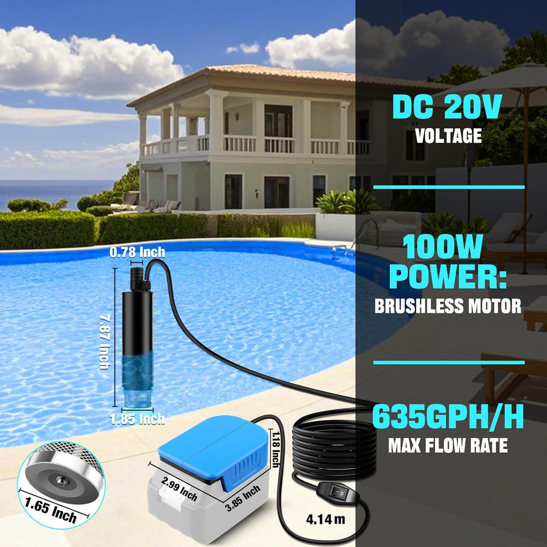 Tauchpumpe kompatibel mit Makita 18V Batterie, 30L/min, Aufzug 15FT, 120W angetriebene Wasserpumpe,