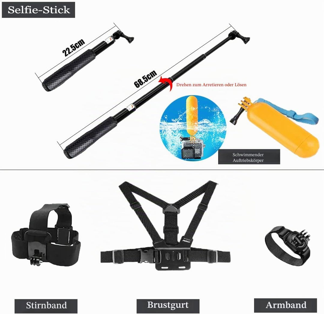 Pikioraz 52in1 Action Kamera Zubehör Kit Set, Action-Kamera Zubehör-Kit Kompatibel mit GoPro Hero, A
